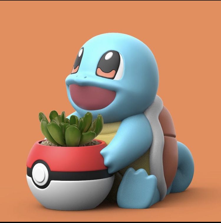 精灵宝可梦杰尼龟坐姿摆件手办 3D打印模型图纸白模定制STL文件